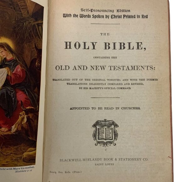 Vintage Holy Bible Red Letter Edition by Blackwell-Wielandy Leather Cover 1920s - Picture 5 of 14